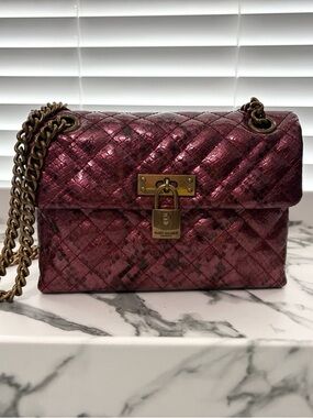 Kurt Geiger Mini BrixtonQuilted Metallic Burgundy Chain Shoulder Crossbody Bag